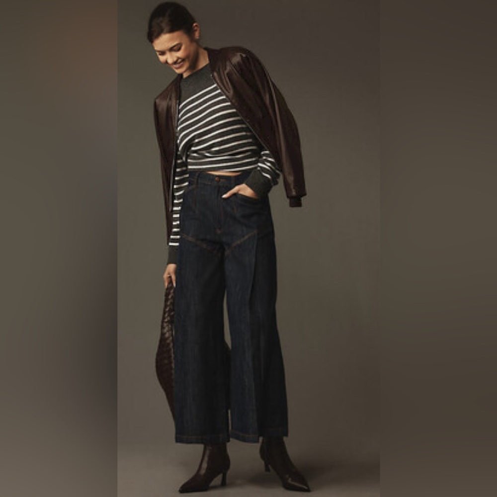 Pilcro Seamed Flounce High Rise Wide Jeans  NWT